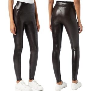 Spanx Faux Leather Croc Leggings mobwife Black/Brown 20303 L NWT